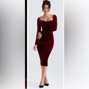House of CB Solaine Corset Wine Velvet Dresses